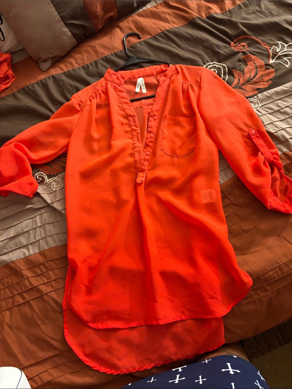 Truth Bright Orange V-Neck Tunic with Pocket